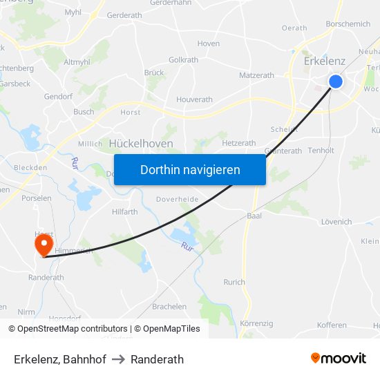 Erkelenz, Bahnhof to Randerath map