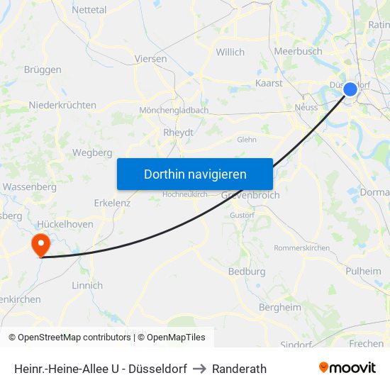 Heinr.-Heine-Allee U - Düsseldorf to Randerath map