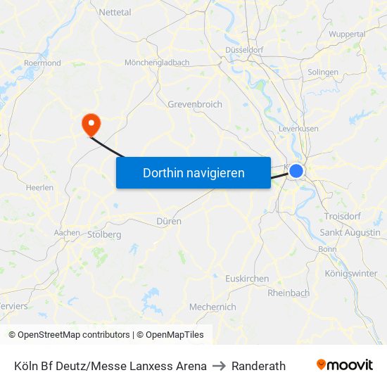 Köln Bf Deutz/Messe Lanxess Arena to Randerath map