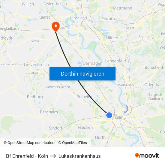 Bf Ehrenfeld - Köln to Lukaskrankenhaus map