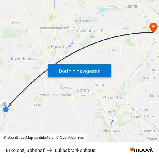 Erkelenz, Bahnhof to Lukaskrankenhaus map