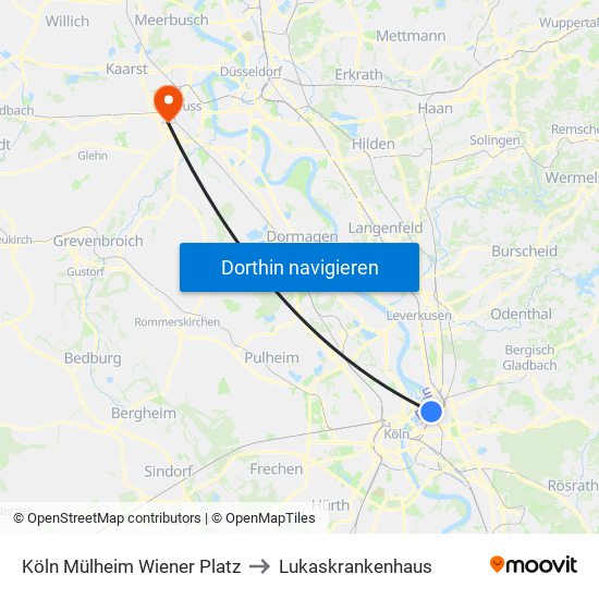 Köln Mülheim Wiener Platz to Lukaskrankenhaus map