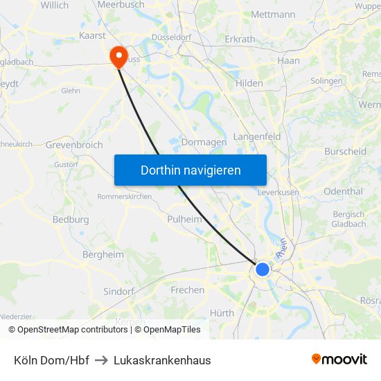 Köln Dom/Hbf to Lukaskrankenhaus map