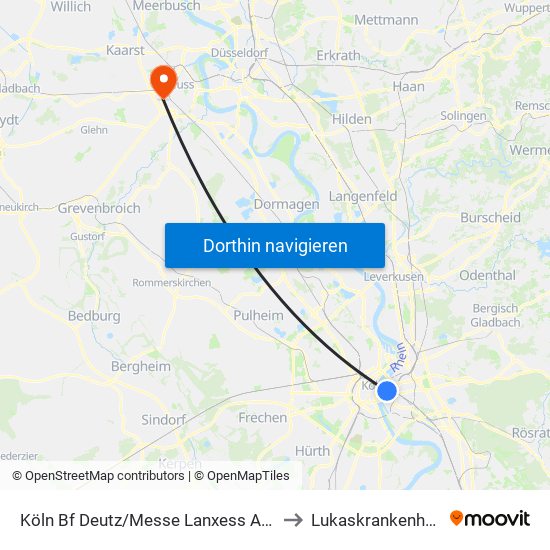 Köln Bf Deutz/Messe Lanxess Arena to Lukaskrankenhaus map