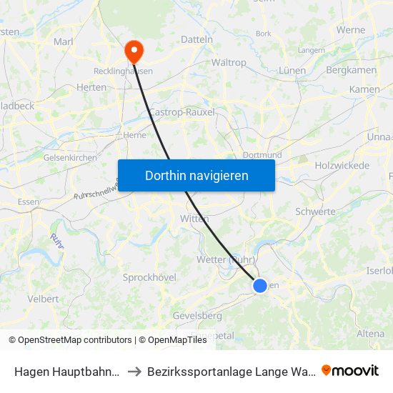 Hagen Hauptbahnhof to Bezirkssportanlage Lange Wanne map
