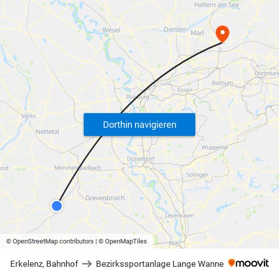 Erkelenz, Bahnhof to Bezirkssportanlage Lange Wanne map