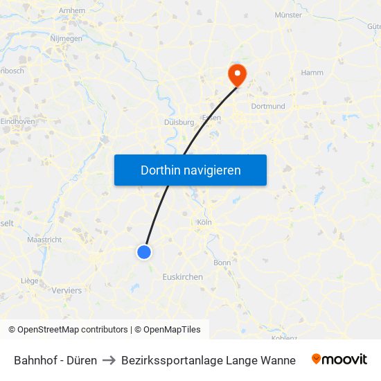 Bahnhof - Düren to Bezirkssportanlage Lange Wanne map