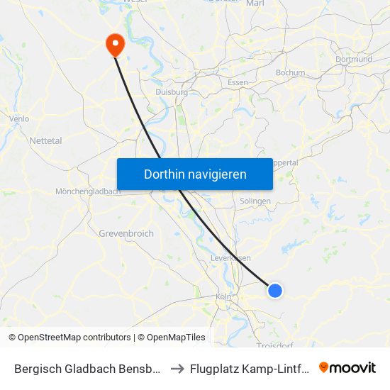 Bergisch Gladbach Bensberg to Flugplatz Kamp-Lintfort map