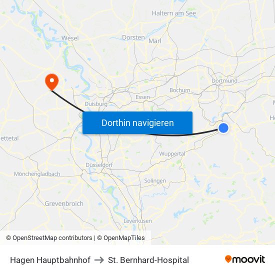 Hagen Hauptbahnhof to St. Bernhard-Hospital map