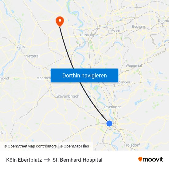 Köln Ebertplatz to St. Bernhard-Hospital map
