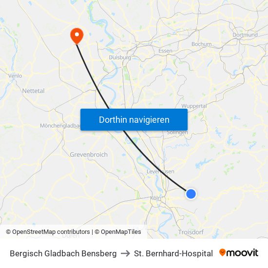 Bergisch Gladbach Bensberg to St. Bernhard-Hospital map