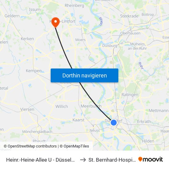 Heinr.-Heine-Allee U - Düsseldorf to St. Bernhard-Hospital map