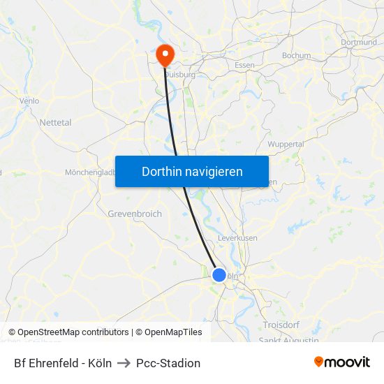 Bf Ehrenfeld - Köln to Pcc-Stadion map