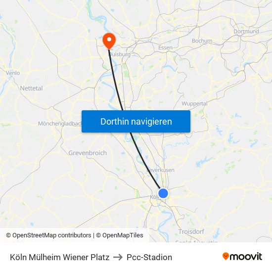 Köln Mülheim Wiener Platz to Pcc-Stadion map