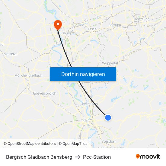 Bergisch Gladbach Bensberg to Pcc-Stadion map