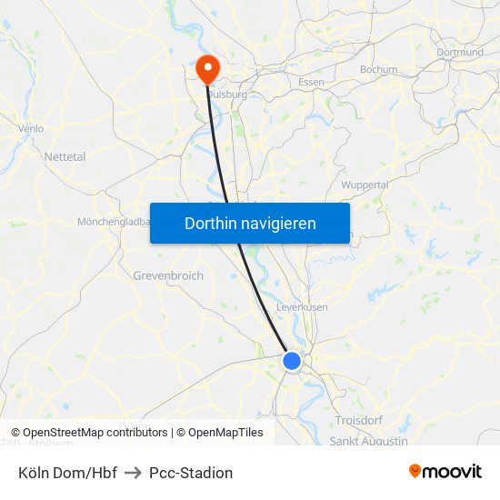 Köln Dom/Hbf to Pcc-Stadion map