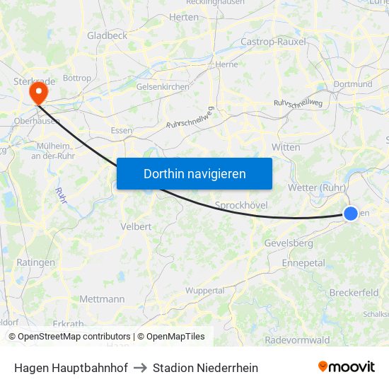 Hagen Hauptbahnhof to Stadion Niederrhein map