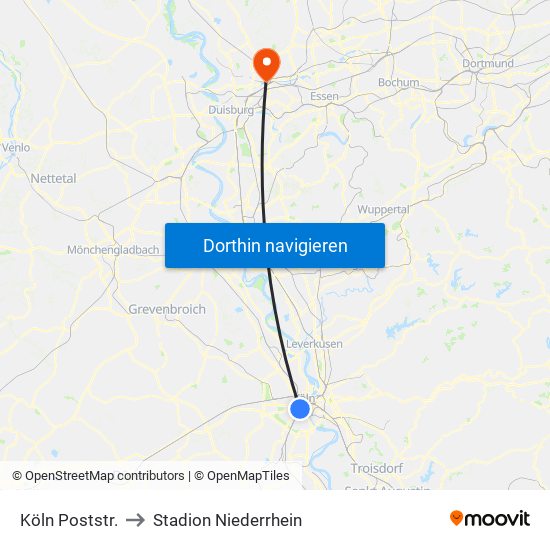 Köln Poststr. to Stadion Niederrhein map