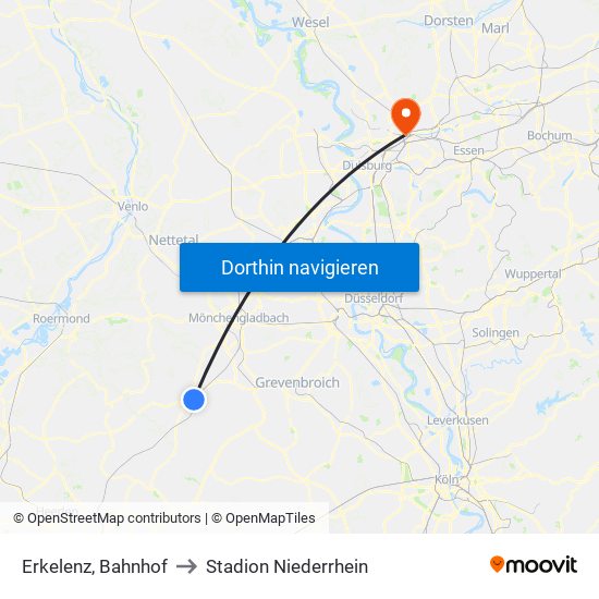 Erkelenz, Bahnhof to Stadion Niederrhein map