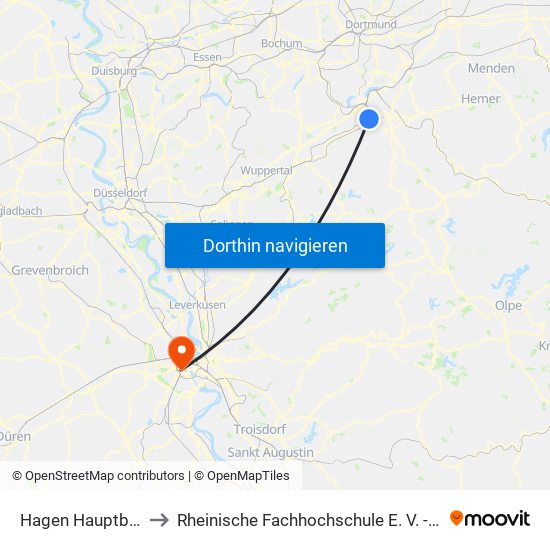 Hagen Hauptbahnhof to Rheinische Fachhochschule E. V. - Weyerstraße map