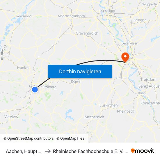 Aachen, Hauptbahnhof to Rheinische Fachhochschule E. V. - Weyerstraße map