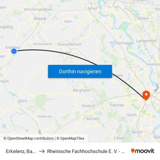 Erkelenz, Bahnhof to Rheinische Fachhochschule E. V. - Weyerstraße map