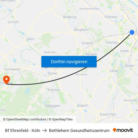 Bf Ehrenfeld - Köln to Bethlehem Gesundheitszentrum map