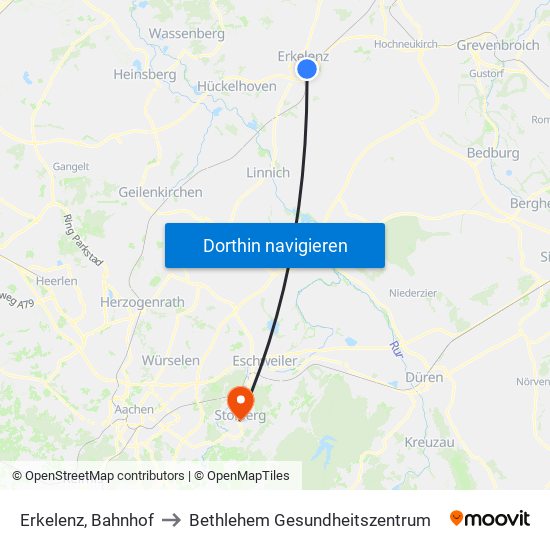 Erkelenz, Bahnhof to Bethlehem Gesundheitszentrum map