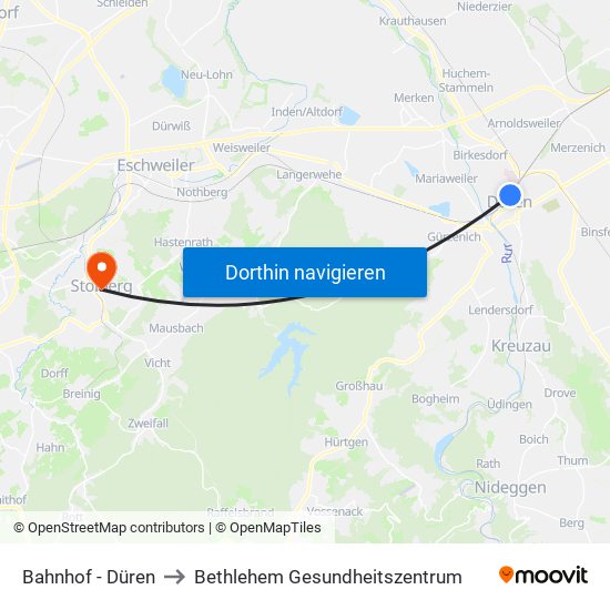 Bahnhof - Düren to Bethlehem Gesundheitszentrum map