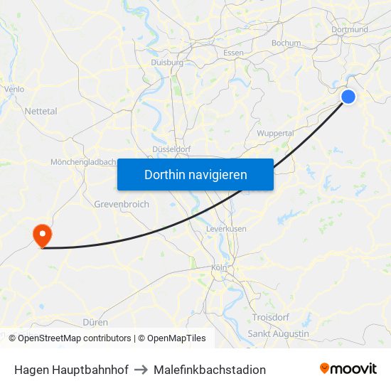 Hagen Hauptbahnhof to Malefinkbachstadion map