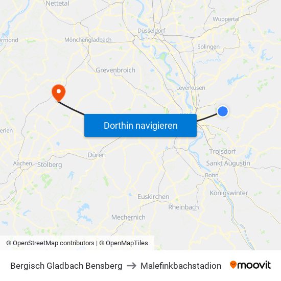 Bergisch Gladbach Bensberg to Malefinkbachstadion map