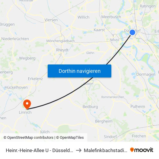 Heinr.-Heine-Allee U - Düsseldorf to Malefinkbachstadion map