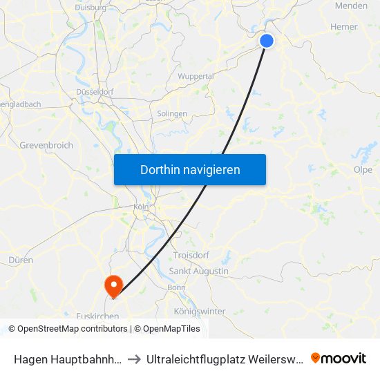 Hagen Hauptbahnhof to Ultraleichtflugplatz Weilerswist map