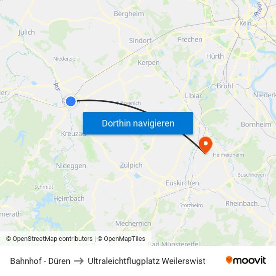 Bahnhof - Düren to Ultraleichtflugplatz Weilerswist map