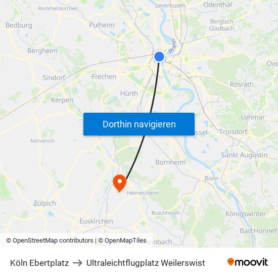 Köln Ebertplatz to Ultraleichtflugplatz Weilerswist map