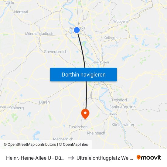 Heinr.-Heine-Allee U - Düsseldorf to Ultraleichtflugplatz Weilerswist map