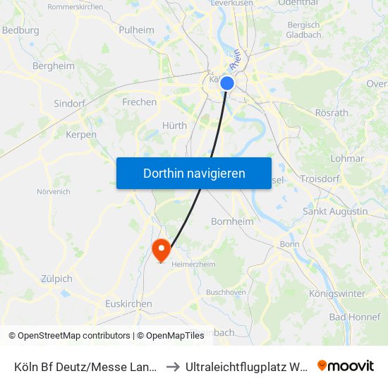 Köln Bf Deutz/Messe Lanxess Arena to Ultraleichtflugplatz Weilerswist map