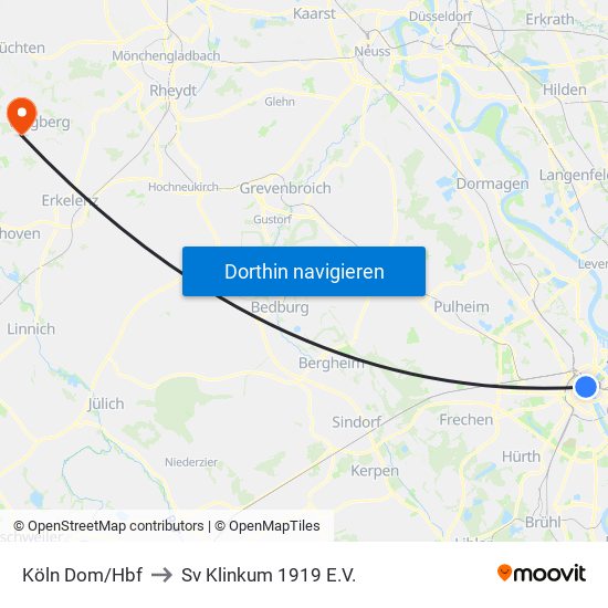 Köln Dom/Hbf to Sv Klinkum 1919 E.V. map