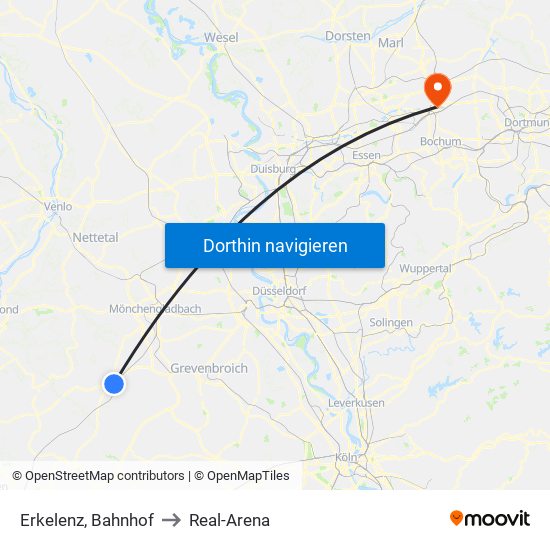 Erkelenz, Bahnhof to Real-Arena map