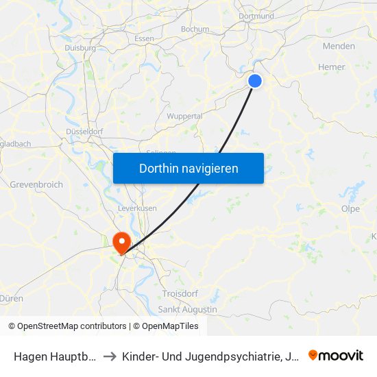 Hagen Hauptbahnhof to Kinder- Und Jugendpsychiatrie, ­Jugendstation map