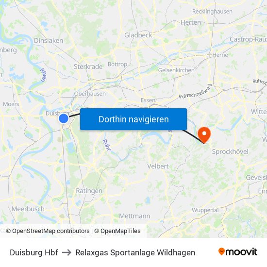 Duisburg Hbf to Relaxgas Sportanlage Wildhagen map