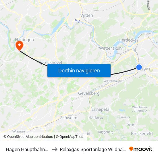 Hagen Hauptbahnhof to Relaxgas Sportanlage Wildhagen map