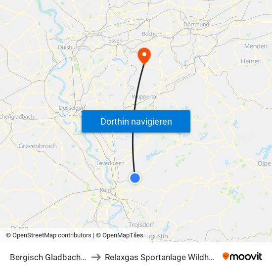 Bergisch Gladbach (S) to Relaxgas Sportanlage Wildhagen map