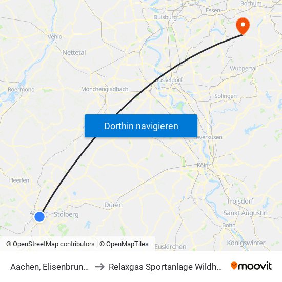 Aachen, Elisenbrunnen to Relaxgas Sportanlage Wildhagen map