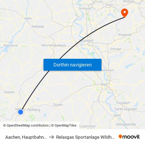 Aachen, Hauptbahnhof to Relaxgas Sportanlage Wildhagen map