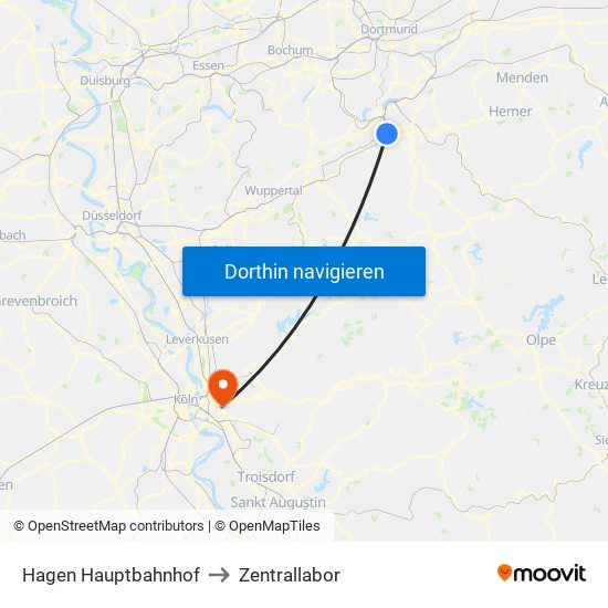 Hagen Hauptbahnhof to Zentrallabor map