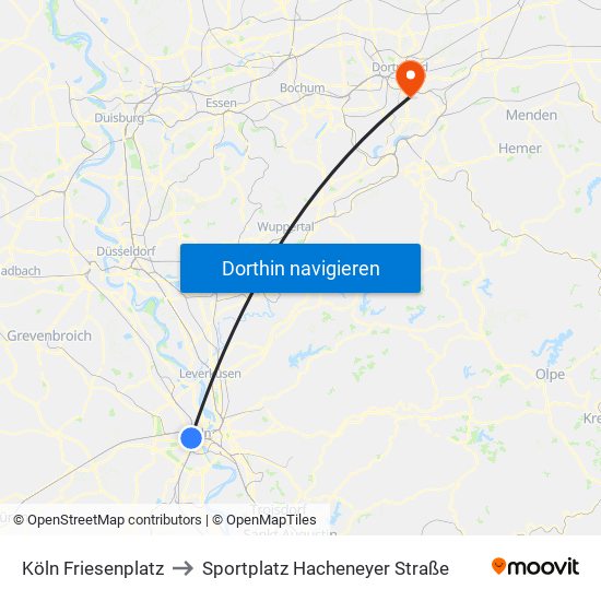 Köln Friesenplatz to Sportplatz Hacheneyer Straße map