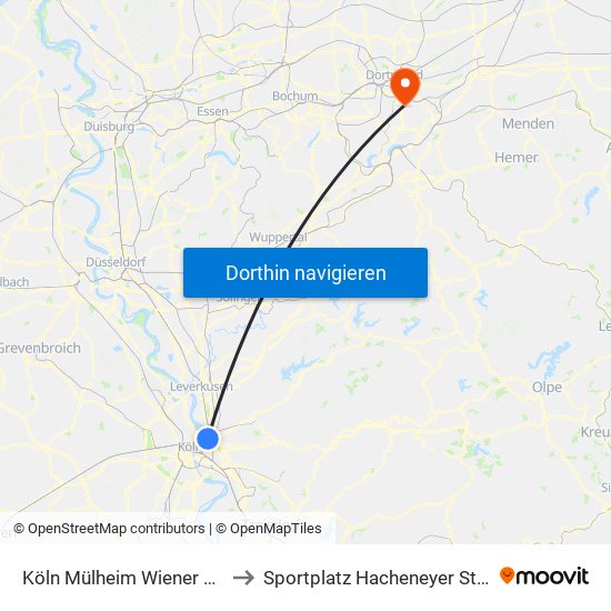 Köln Mülheim Wiener Platz to Sportplatz Hacheneyer Straße map