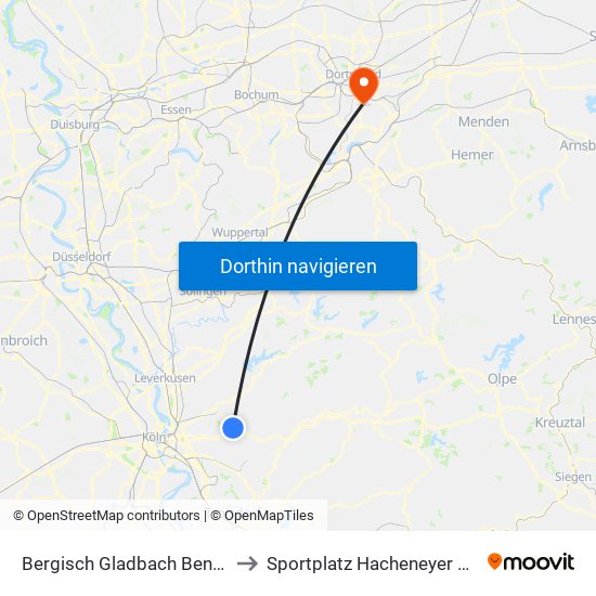 Bergisch Gladbach Bensberg to Sportplatz Hacheneyer Straße map