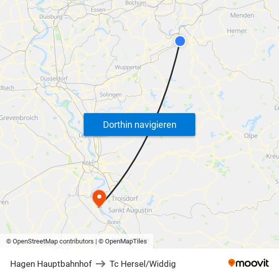 Hagen Hauptbahnhof to Tc Hersel/Widdig map